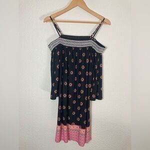 Trixxi mixed media multicolor peasant mini dress tunic spaghetti strap top